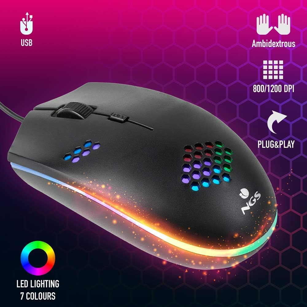 MOUSE GAMING NGS GMX-120 ILLUMINATO RGB 7 COLORI LED Sensore ottico 800/1200 dpi - TRE PULSANTI - CAVO 1,3mt