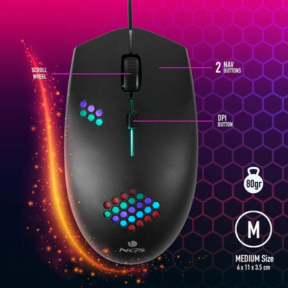 MOUSE GAMING NGS GMX-120 ILLUMINATO RGB 7 COLORI LED Sensore ottico 800/1200 dpi - TRE PULSANTI - CAVO 1,3mt