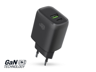 Caricatore da rete GaN Dual uscite Usb C - Usb A PD 20W Nero apple/iphone-air