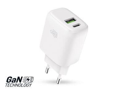Caricatore da rete GaN Dual uscite Usb C - Usb A PD 20W Bianco apple/iphone-air