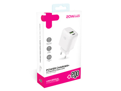 Caricatore da rete GaN Dual uscite Usb C - Usb A PD 20W Bianco apple/iphone-air